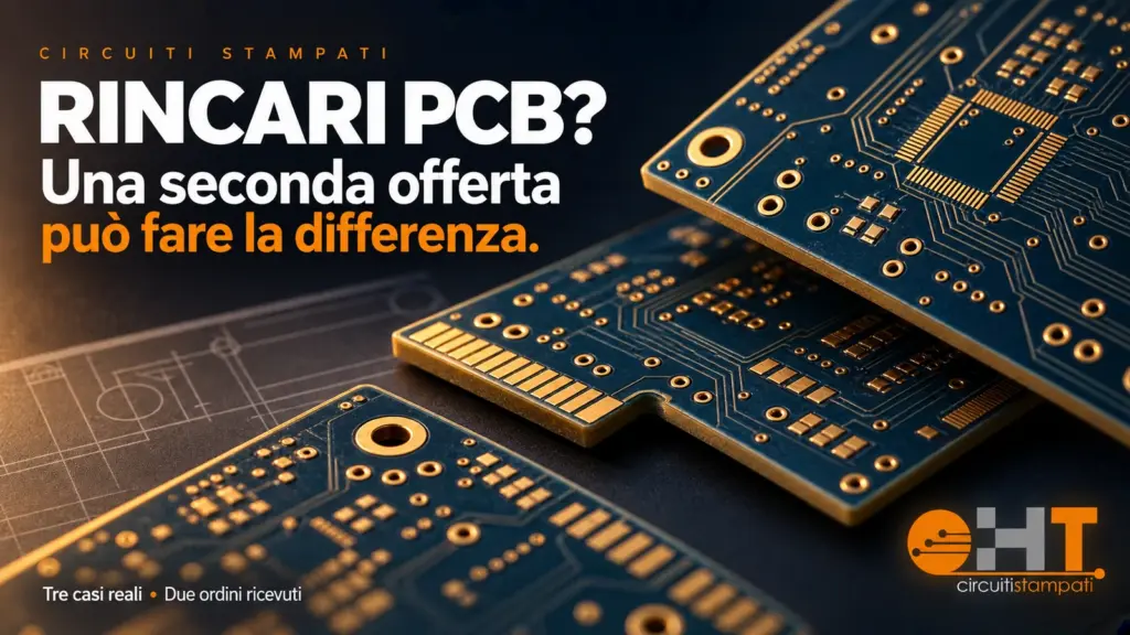 Circuiti stampati blu con contatti dorati e logo HT: rincari PCB, una seconda offerta può fare la differenza.